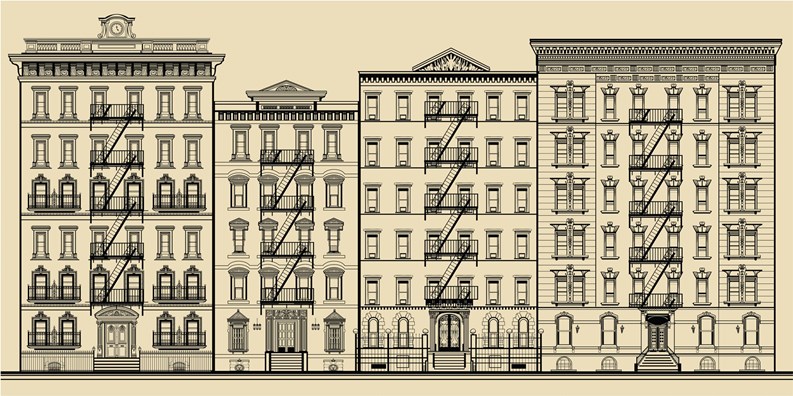 Old building and facades of new york - totally fictitious vector illustration